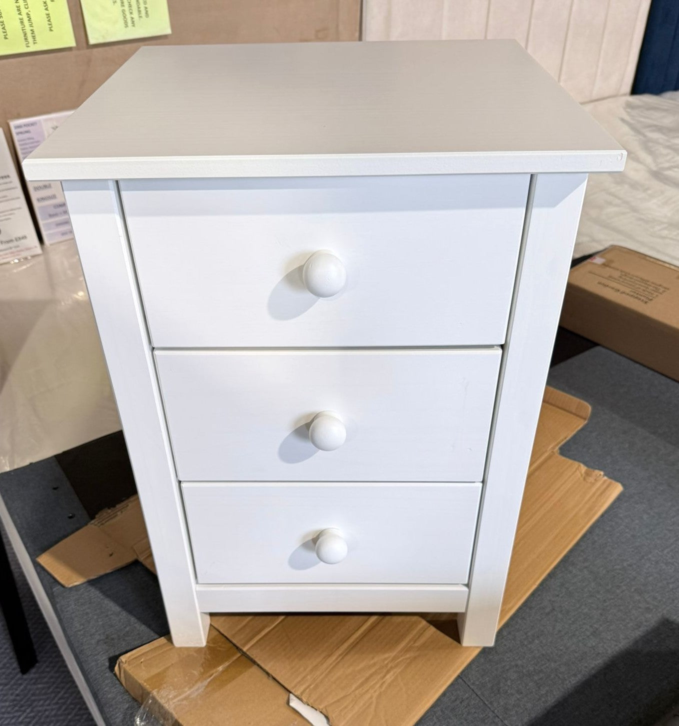 Assembled Scandinavia 3 Drawer Bedside Table - White